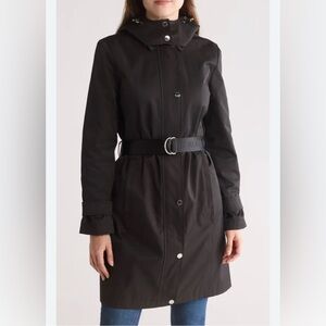 MICHAEL Michael Kors Water Resistant Black Belted TrenchCoat with Removable Hood